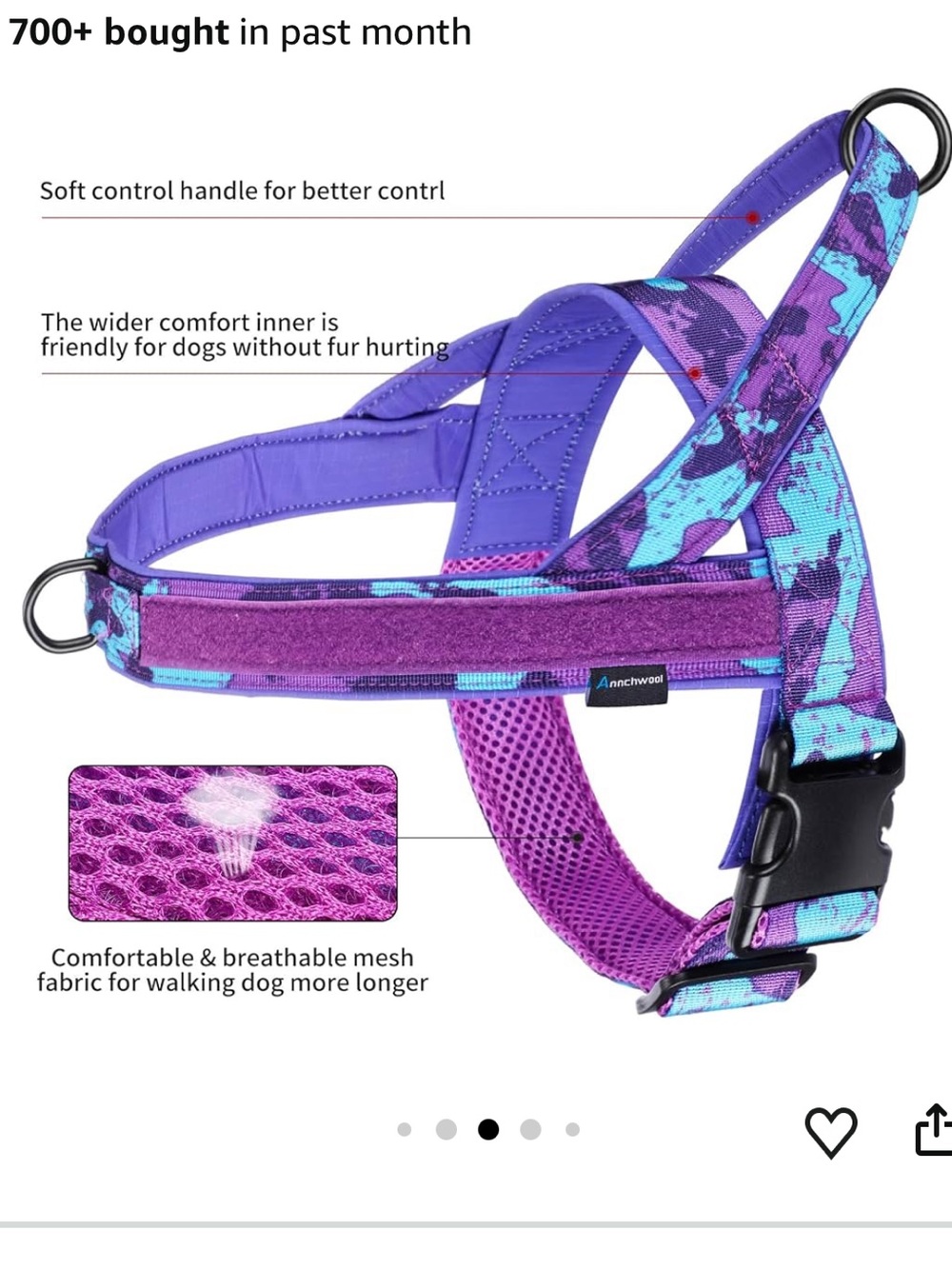 NWT Annchwool No Pull Dog Harness, Size L, NIB.